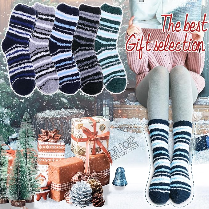 EBMORE Fuzzy Socks Warm Winter Slipper Fluffy Sleep Cozy Comfy Cabin Socks for Mens Womens