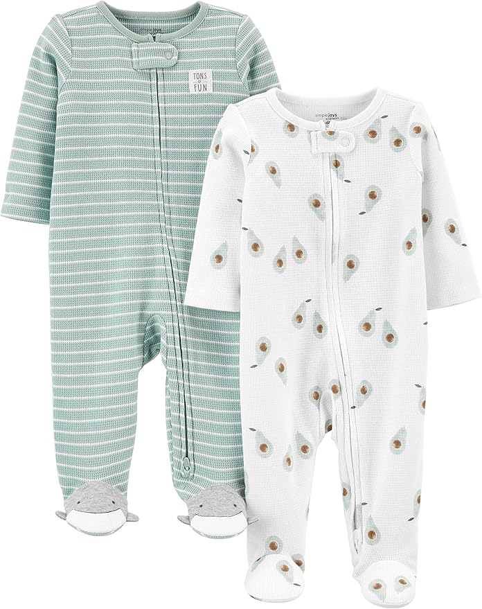 Simple Joys by Carter's unisex-baby 2-way Zip Thermal Footed Sleep and Play, Pack of 2