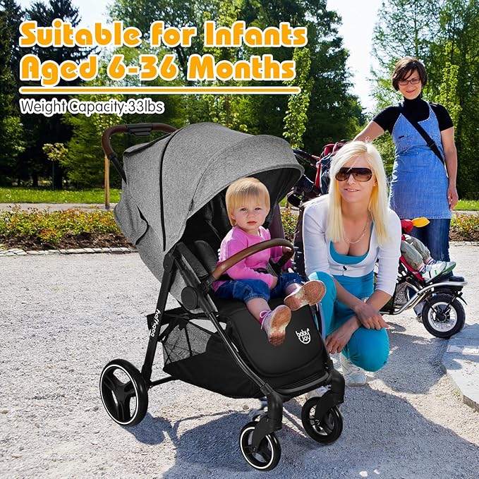 BABY JOY Baby Stroller, High Landscape Infant Carriage Newborn Pushchair with Foot Cover, Cup Holder, 5-Point Harness, Adjustable Backrest & Canopy, Suspension Wheels, Easy One-Hand Fold (Gray)