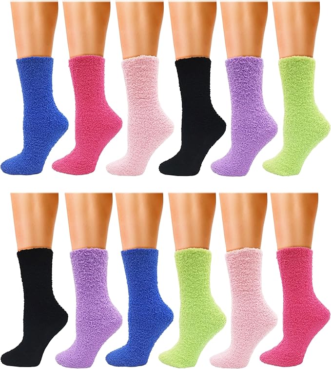 Fuzzy Socks 12 Pairs Fluffy Cozy Soft Womens Girls Plush Warm Sleep House Sock Winter Holiday Bulk Pack