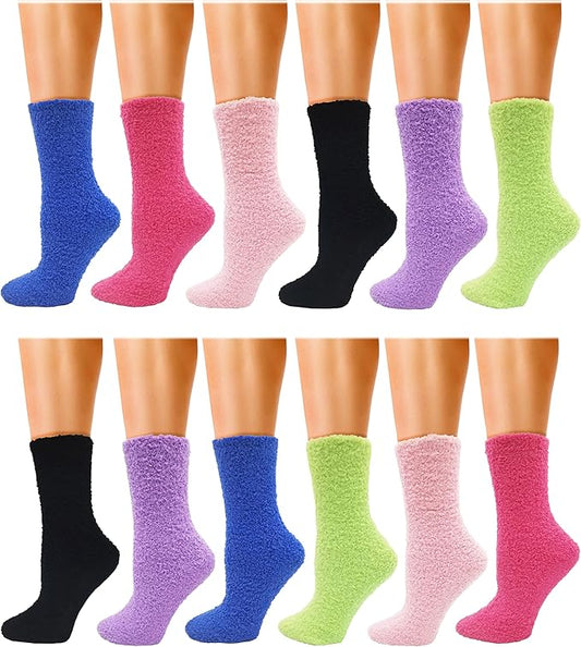 Fuzzy Socks 12 Pairs Fluffy Cozy Soft Womens Girls Plush Warm Sleep House Sock Winter Holiday Bulk Pack