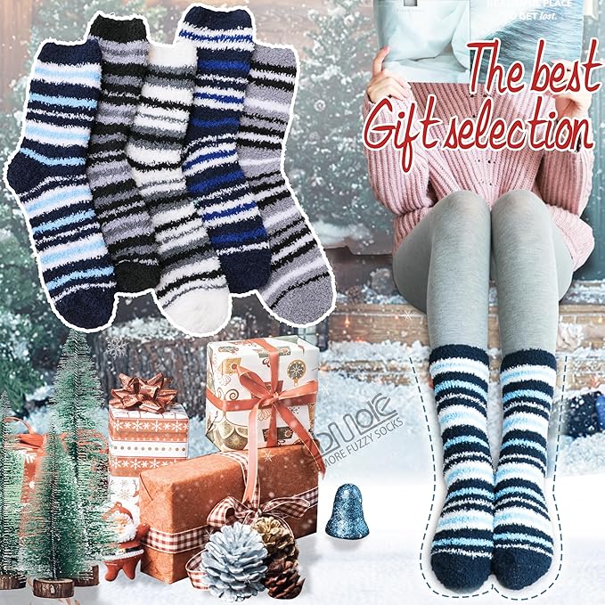 EBMORE Fuzzy Socks Warm Winter Slipper Fluffy Sleep Cozy Comfy Cabin Socks for Mens Womens