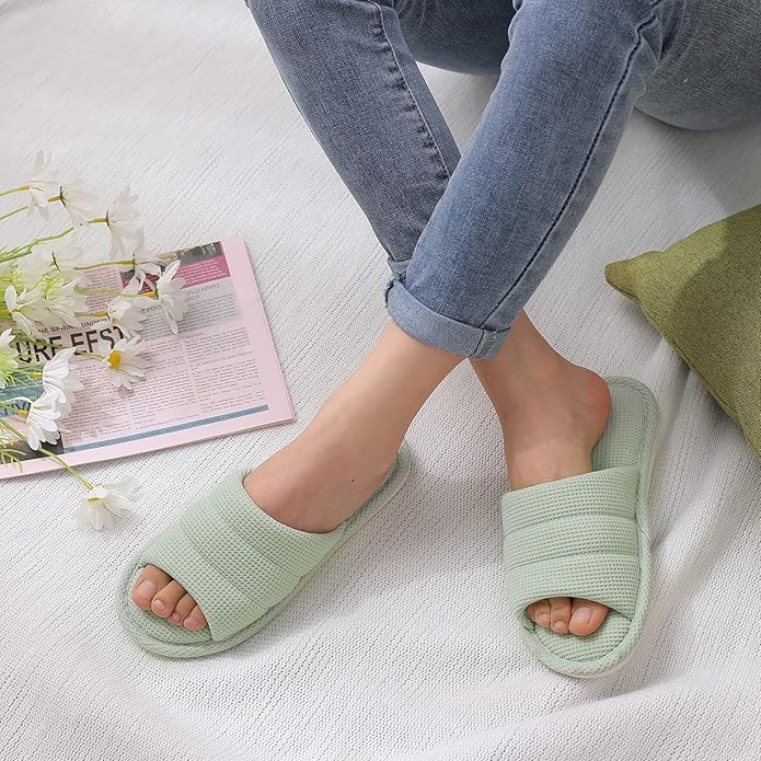 shevalues Summer House Slippers for Women Men Breathable Waffle Indoor Slippers Slip-on Open Toe Home Shoes