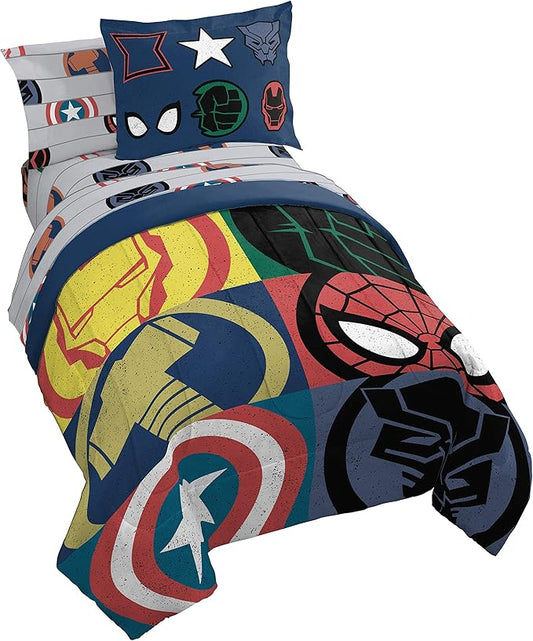 Jay Franco Marvel Avengers Emblems 7 Piece Full Bed Set - Includes Comforter & Sheet Set Bedding - Super Soft Fade Resistant Microfiber (Official Marvel Product)