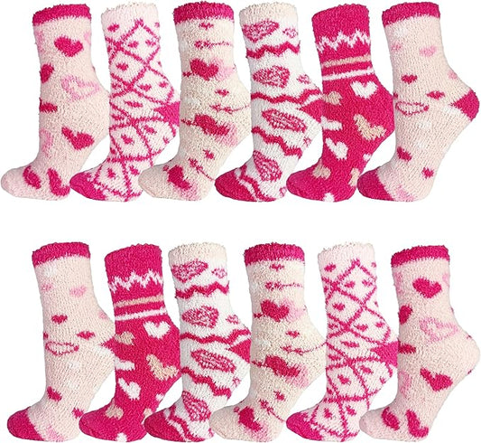 Fuzzy Socks 12 Pairs Fluffy Cozy Soft Womens Girls Plush Warm Sleep House Sock Winter Holiday Bulk Pack