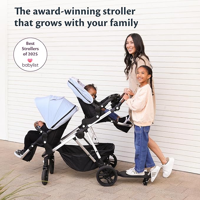 Mockingbird Single-to-Double Stroller 2.0 - Modular Full-Size Baby Stroller for 1, 2 or 3 Kids - Includes Cup Holder - Black