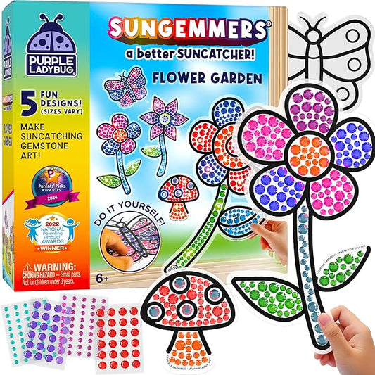 PURPLE LADYBUG SUNGEMMERS Suncatcher Gem Art for Kids - Fun Summer Activity for Ages 6-12, Birthday Gift for Girls 6-8, 8-12, Arts & Crafts Activities, Window Diamond Art Kit