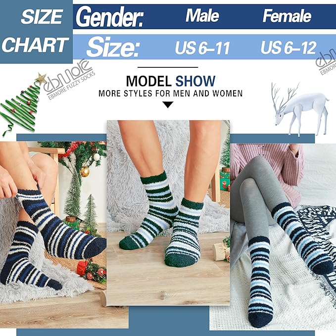 EBMORE Fuzzy Socks Warm Winter Slipper Fluffy Sleep Cozy Comfy Cabin Socks for Mens Womens