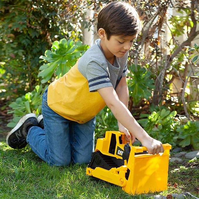 CAT Construction Toys, 15" Bulldozer Construction Toy, Ages 2+, Sturdy Plastic, No Batteries Required, Tough Rigs Series, Yellow