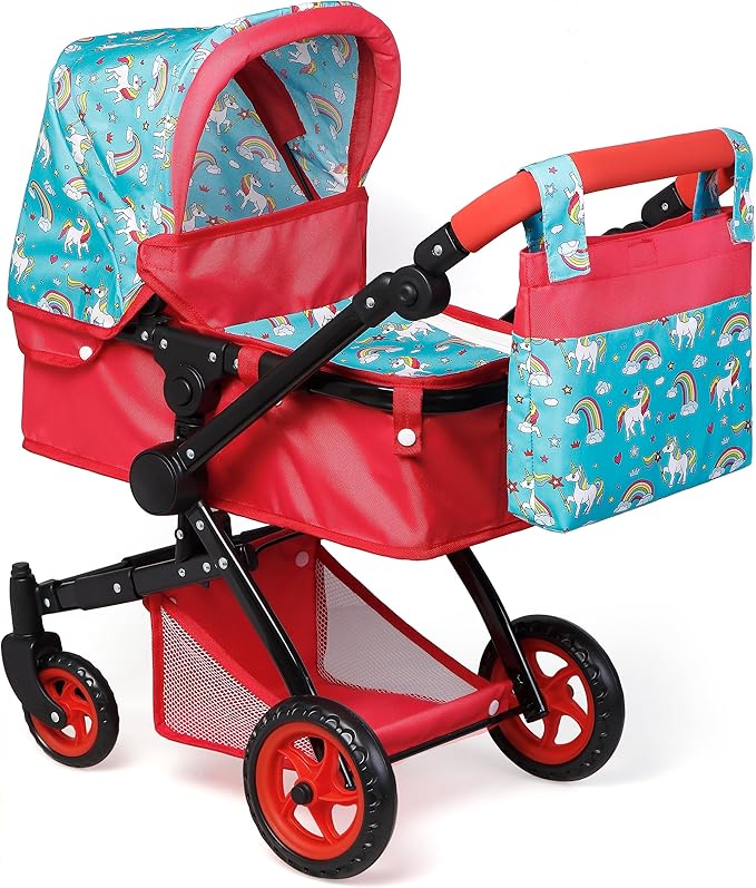 NEW - Fash n kolor® Baby Doll Stroller, Foldable Pram for Baby Doll - Cute Unicorn Design Doll Toy Stroller with Swiveling Wheel, Adjustable Handle, Gift for Kids - 2023 Limited Edition