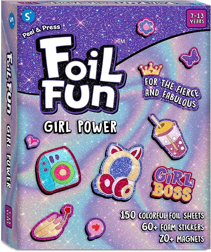 Skillmatics Foil Fun - Girl Power, 20+ DIY Foil Art Magnets, Mess-Free Craft Kit, 60+ Foam Stickers, Creative Activity for Girls, Kids, Tweens, Teens (Ages 7-13), Gifts, Travel, Party Favor