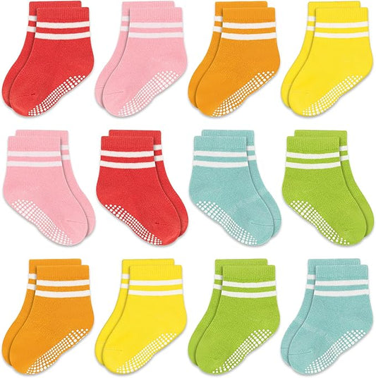 GRPSKCOS Baby Socks Non Slip 12 Pairs Toddler Anti Skid Socks for 0-7 Years Infants Little Kids Boys Girls