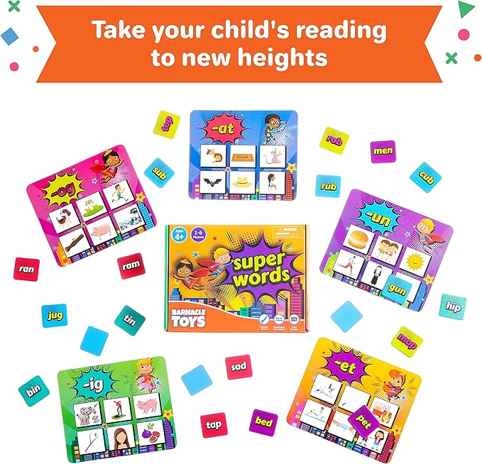 Super Words - CVC Word Builders, Phonics Games, Rhyming Words Game for Kids, Kindergarten Learning Games, Match it Puzzles for Toddlers, Learn to Read Game, CVC Words for Kindergarten Activities