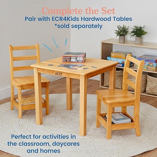 ECR4Kids Three Rung Ladderback Chair with Storage, 14in Seat Height, Classroom Seating, Honey, 2-Pack