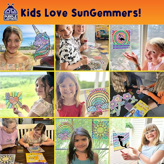 SUNGEMMERS Emoji Cool & Wink Window Art Kit - DIY Diamond Art Suncatcher Craft for Kids Ages 6-12 - Creative Gift for Girls, Boys, Mess-Free Arts & Crafts Set with 1000+ Gem Stickers, Templates