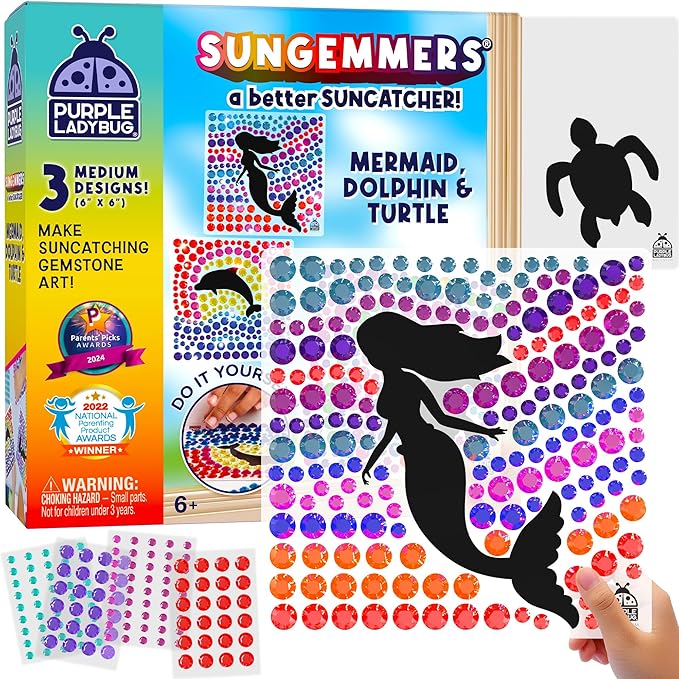 SUNGEMMERS Gem Window Art Suncatcher Kit for Kids 6-8 9 10 11 12 - Birthday Gifts for 7 Year Old Girl, Fun Diamond Art Summer Mermaid Gifts for Girls - Arts & Crafts for Kids, Toys for Ages 5-7